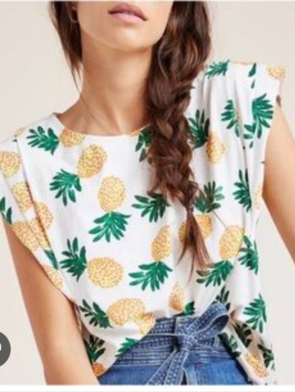 Eva Franco Anthropologie The Evan Pineapple Print Short Pleated Sleeve Top Small